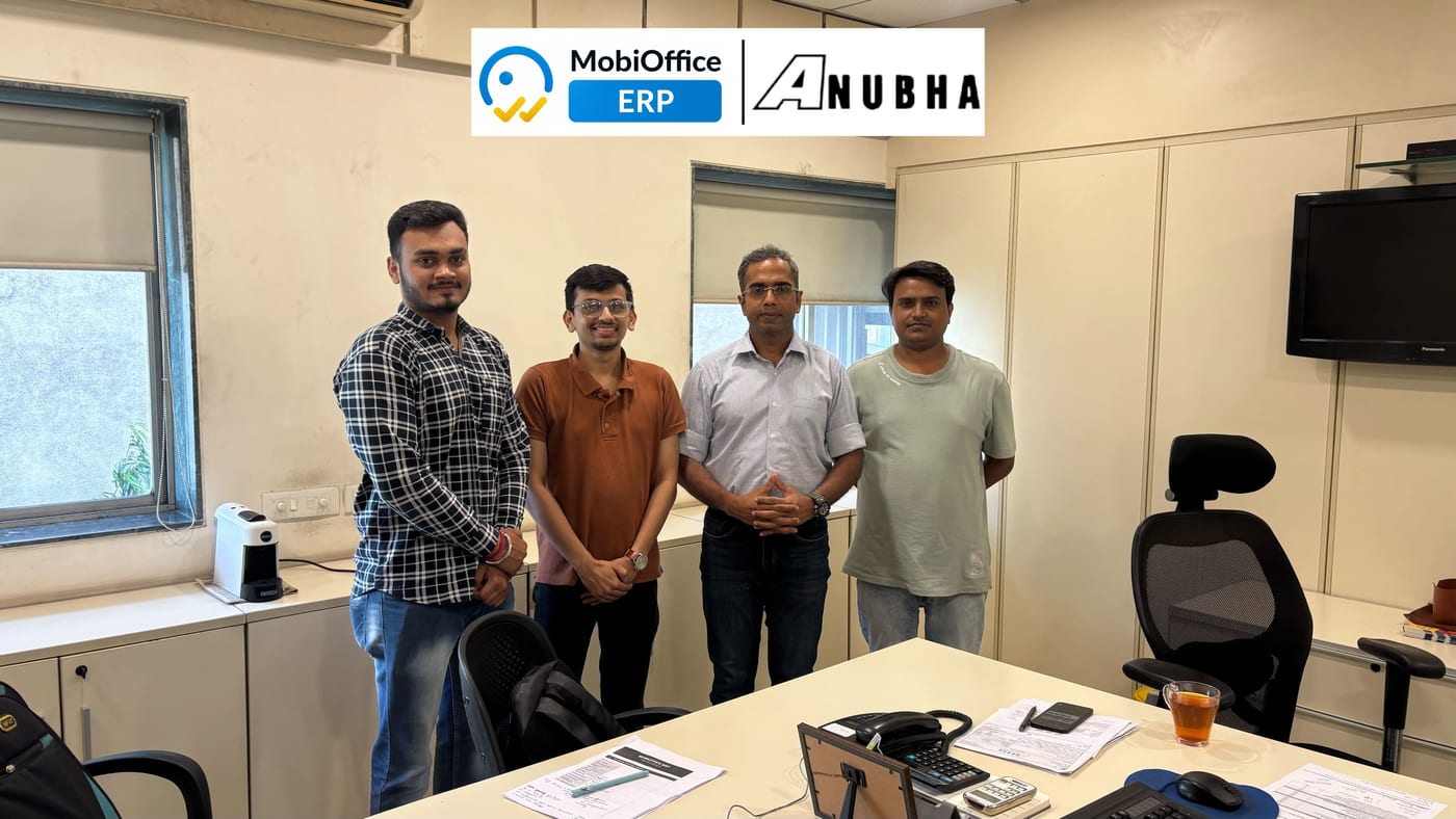 The MobiOfficeHQ team with Vipul Kanodia at Anubha Fabrics